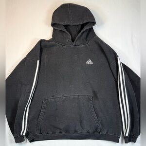 ADIDAS Mens Vintage Three Stripe Pullover Hoodie Size L Black Athletic
